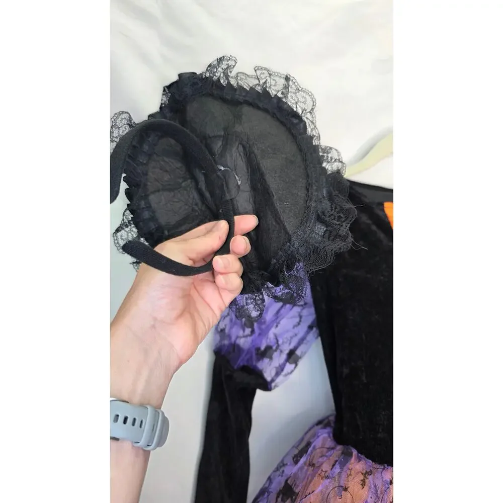 Light Up Witch Costume With Head Band Hat Girls L Purple Orange Halloween Dress